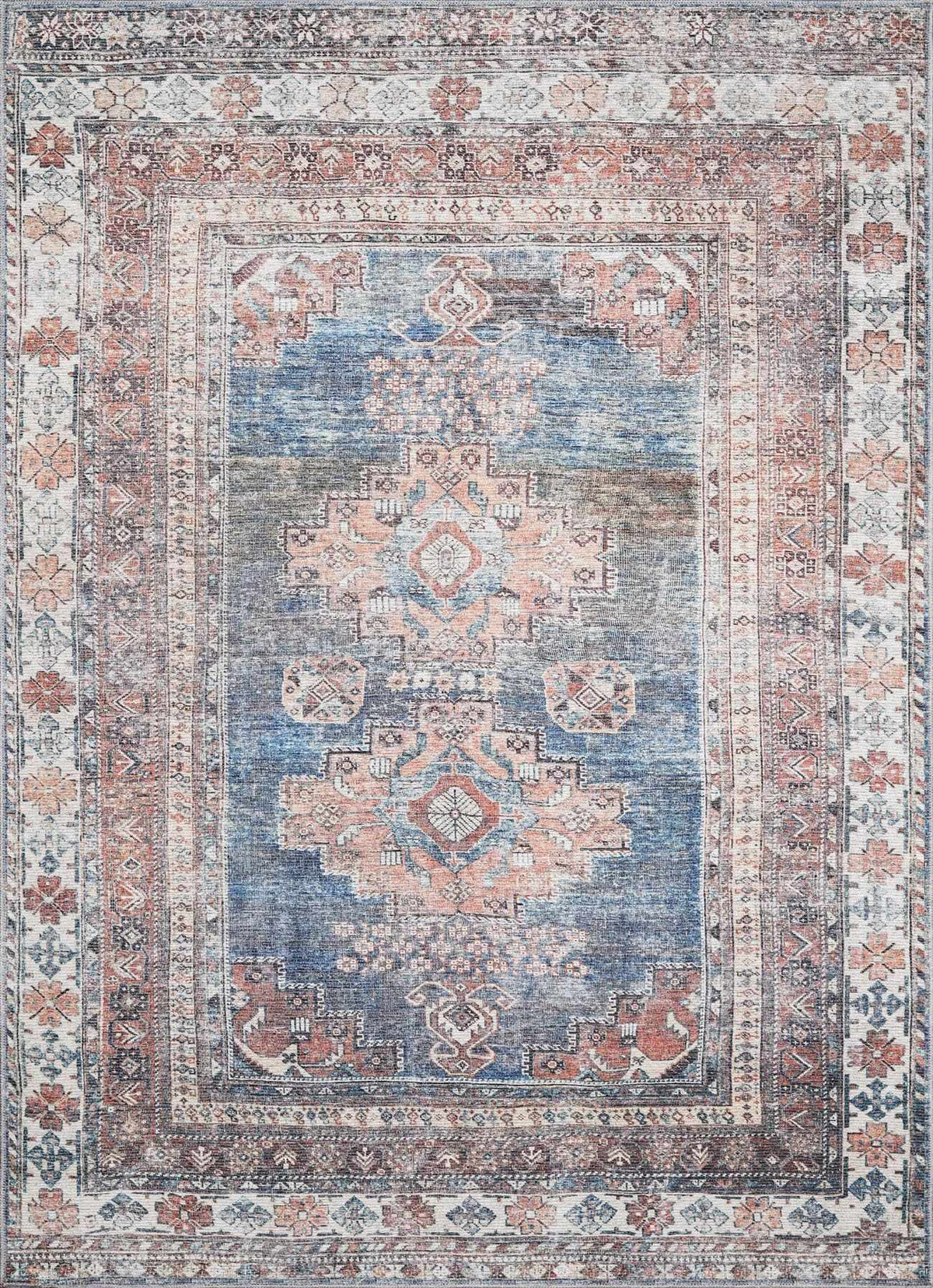 Baltinglass Rust &amp; Blue Washable Area Rug - Clearance