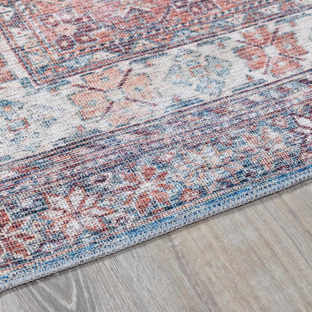 Baltinglass Rust &amp; Blue Washable Area Rug - Clearance