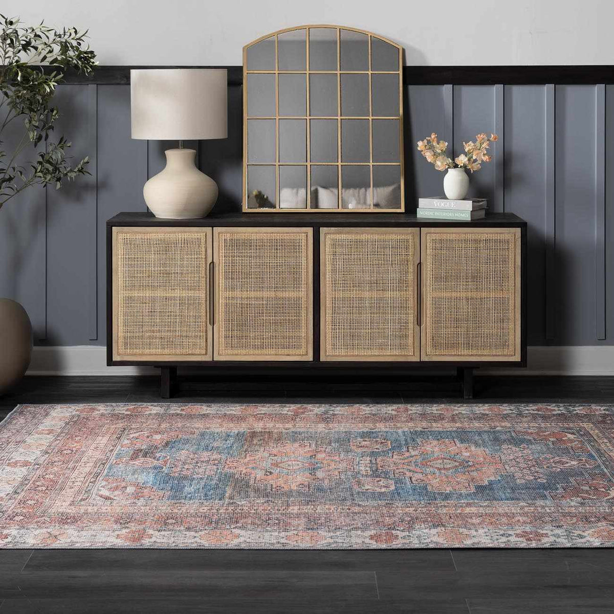 Baltinglass Rust &amp; Blue Washable Area Rug - Clearance