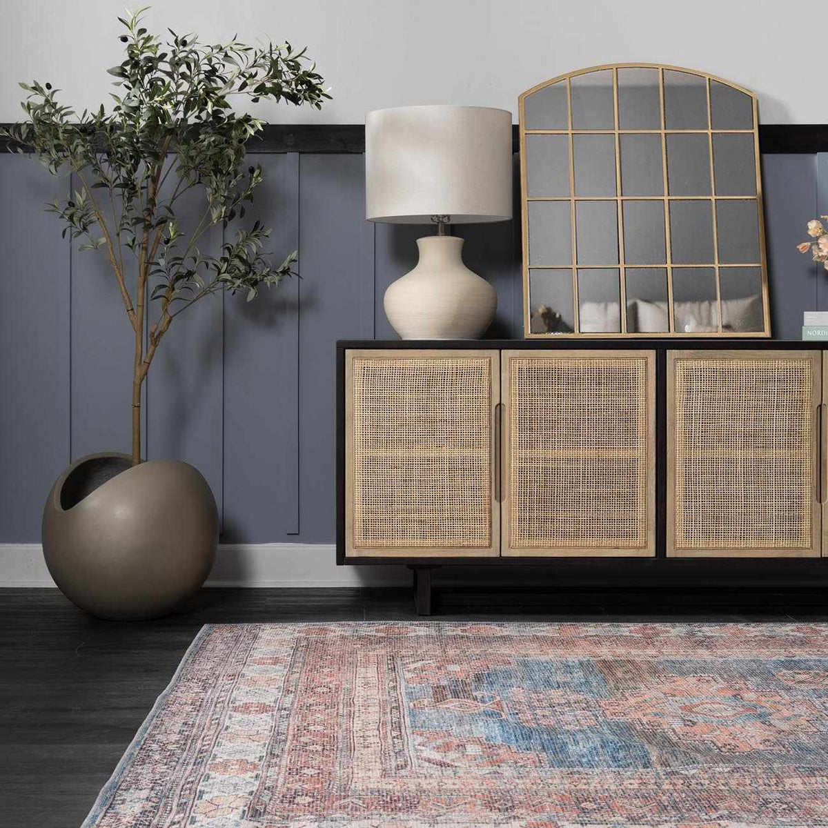 Baltinglass Rust &amp; Blue Washable Area Rug - Clearance