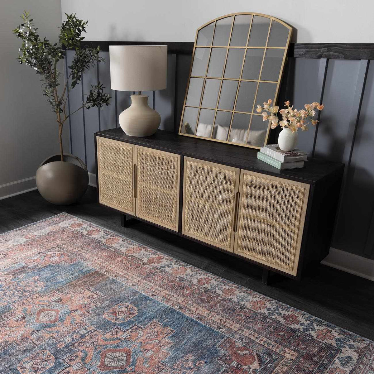 Baltinglass Rust &amp; Blue Washable Area Rug - Clearance