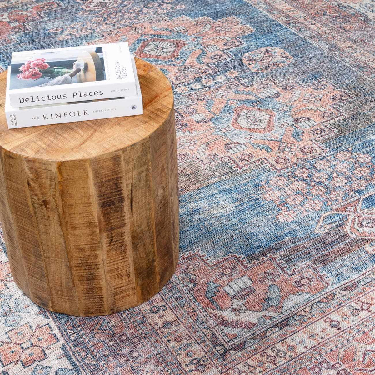 Baltinglass Rust &amp; Blue Washable Area Rug - Clearance