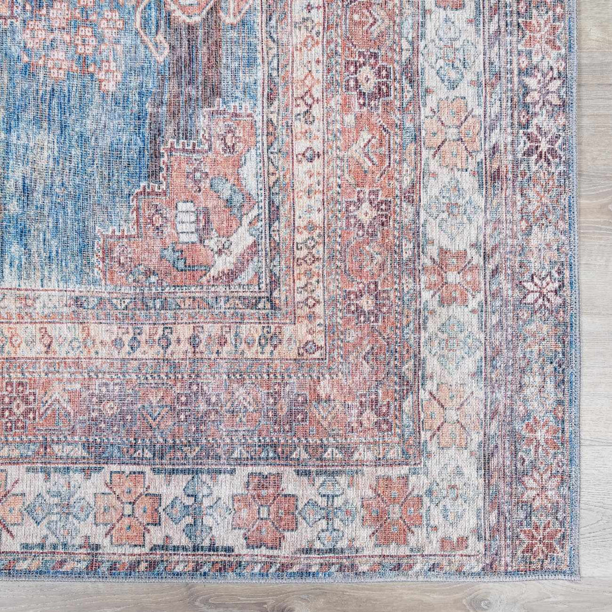 Baltinglass Rust &amp; Blue Washable Area Rug - Clearance