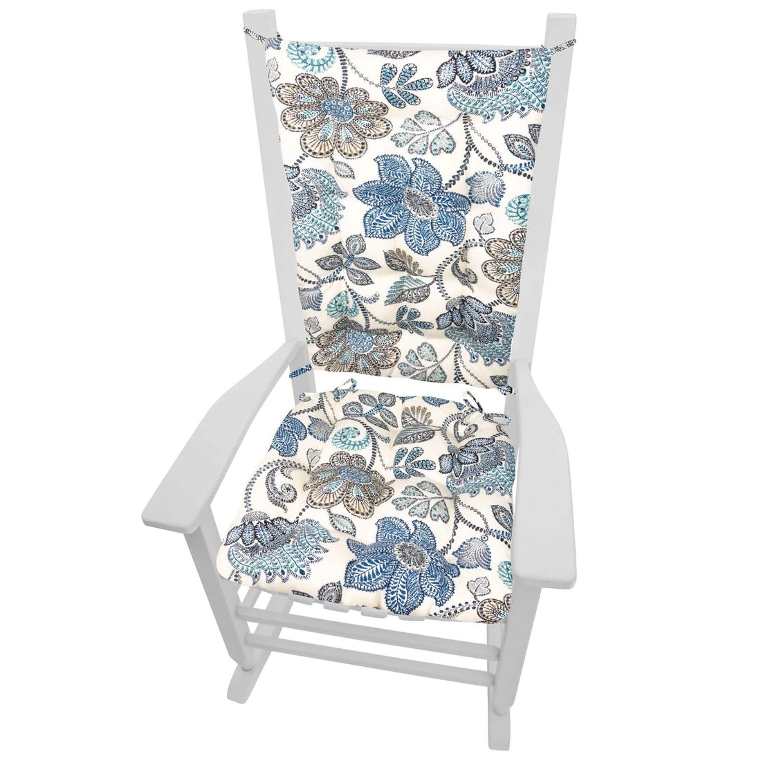 Boutique Blue Floral Porch Rocker Cushions - Latex Foam Fill