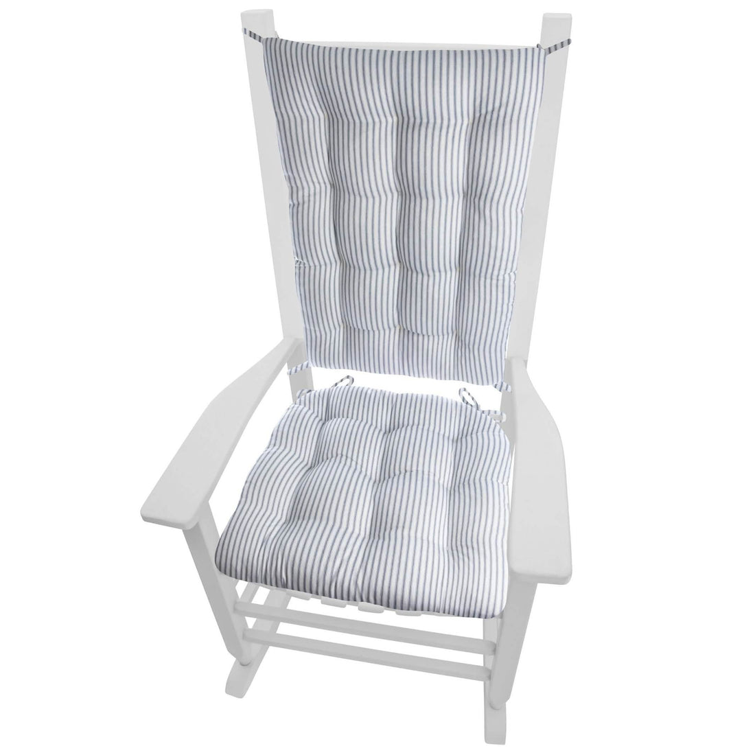 Ticking Stripe Navy Blue Rocking Chair Cushions - Made in USA - 100% Cotton