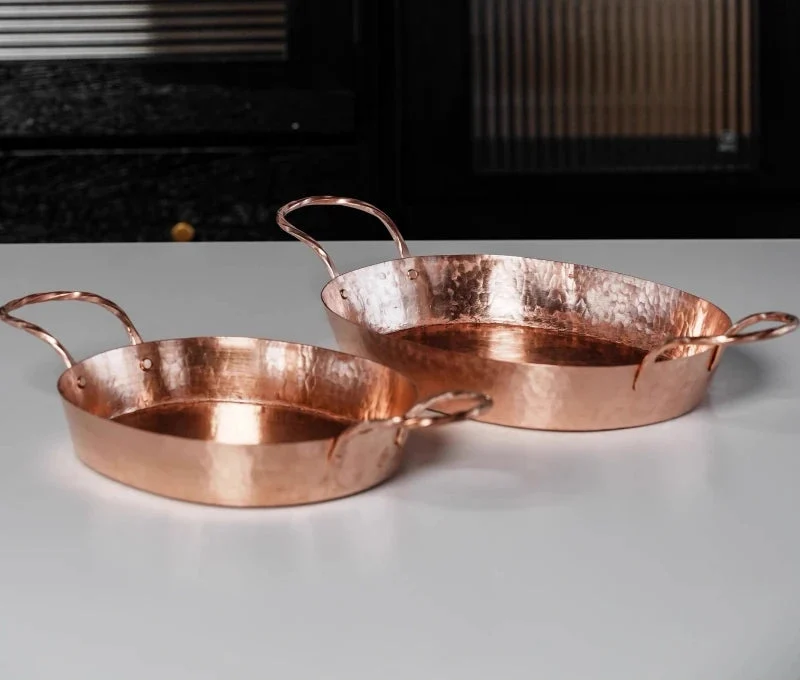 Handcrafted Pure Copper Oval Roasting Pan