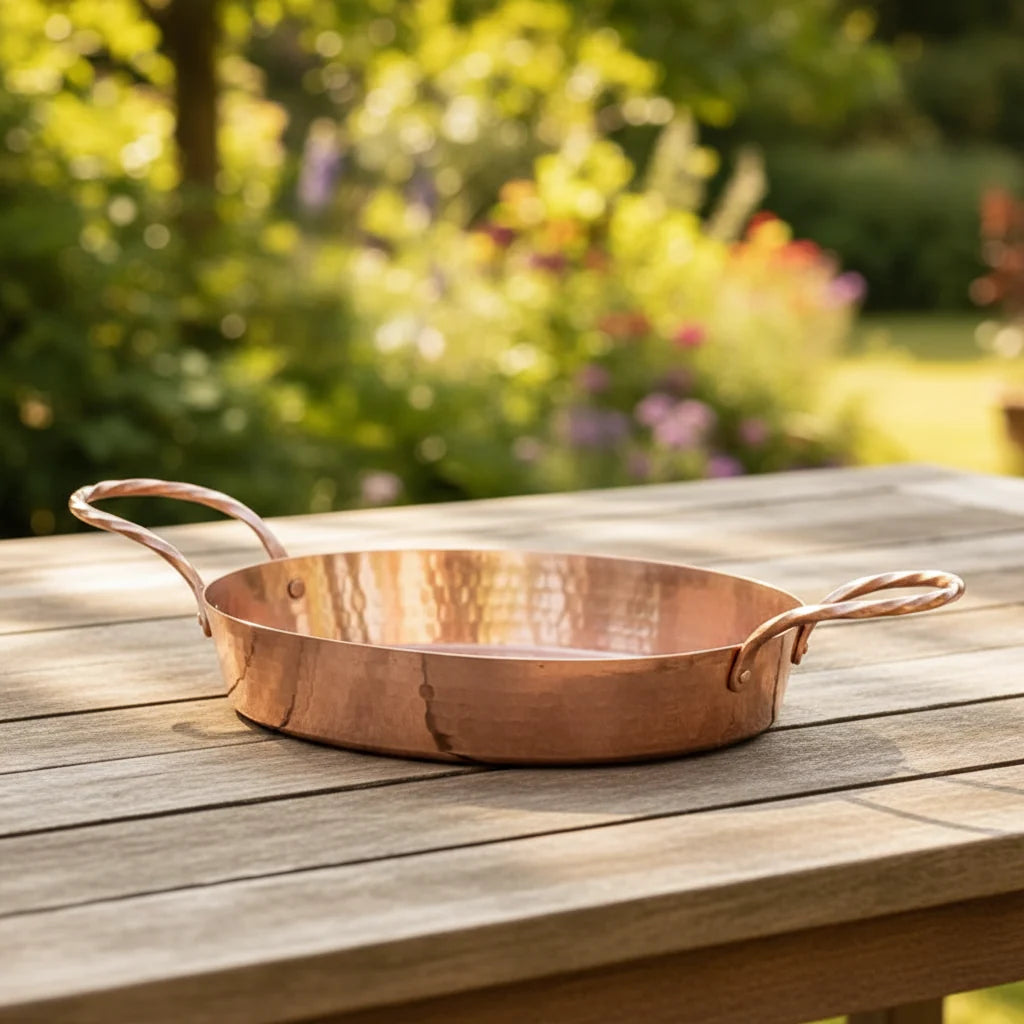 Handcrafted Pure Copper Oval Roasting Pan
