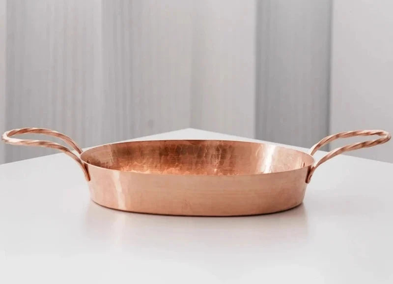 Handcrafted Pure Copper Oval Roasting Pan