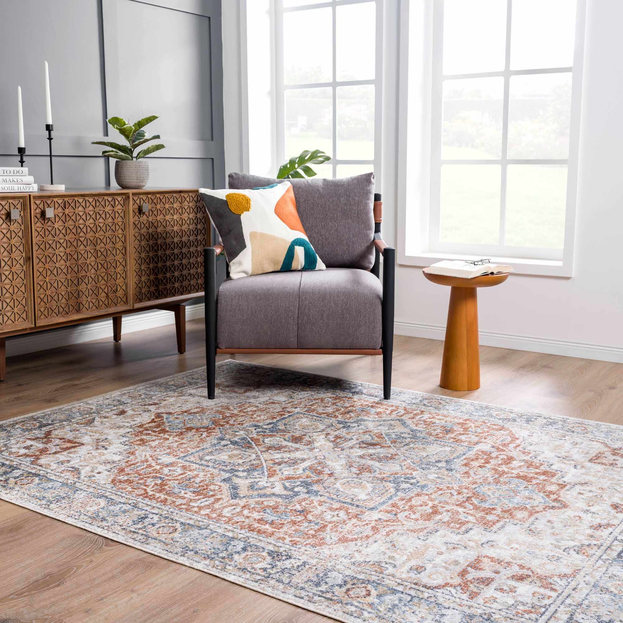 Neta Red &amp; Blue Flat Pile Washable Rug - Clearance