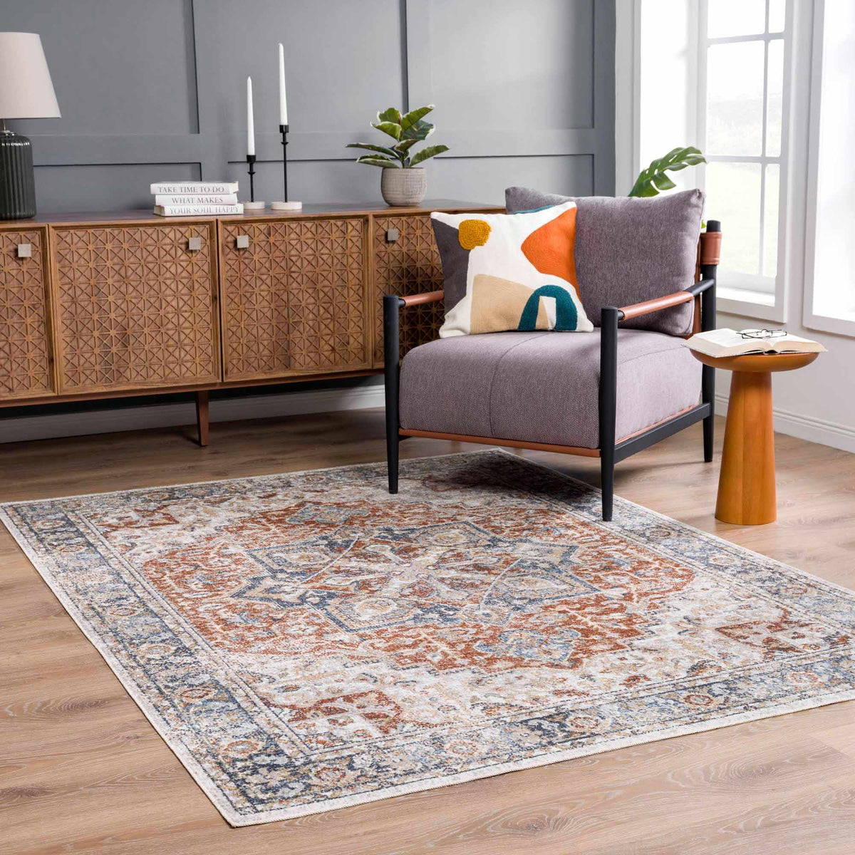 Neta Red &amp; Blue Flat Pile Washable Rug - Clearance