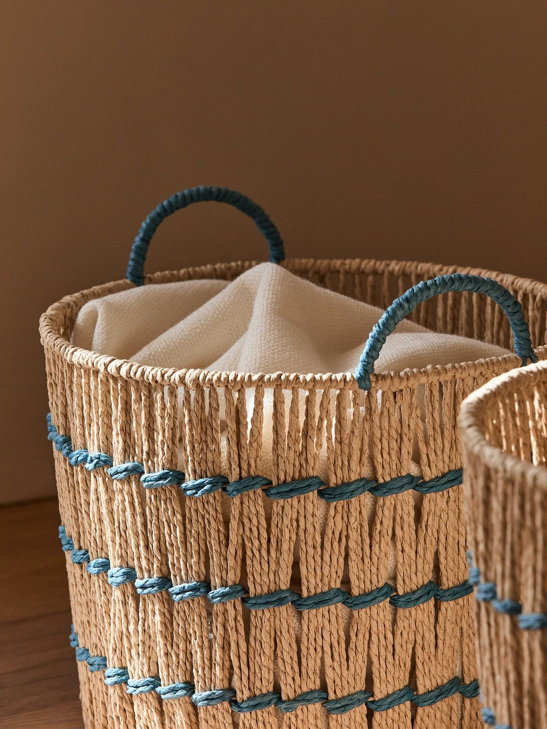 Blue Accent Woven Storage Basket