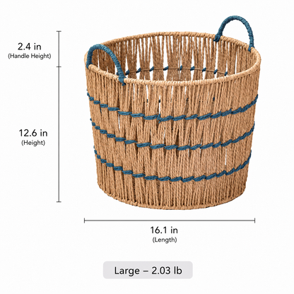Blue Accent Woven Storage Basket