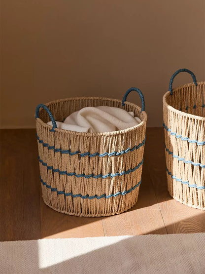 Blue Accent Woven Storage Basket