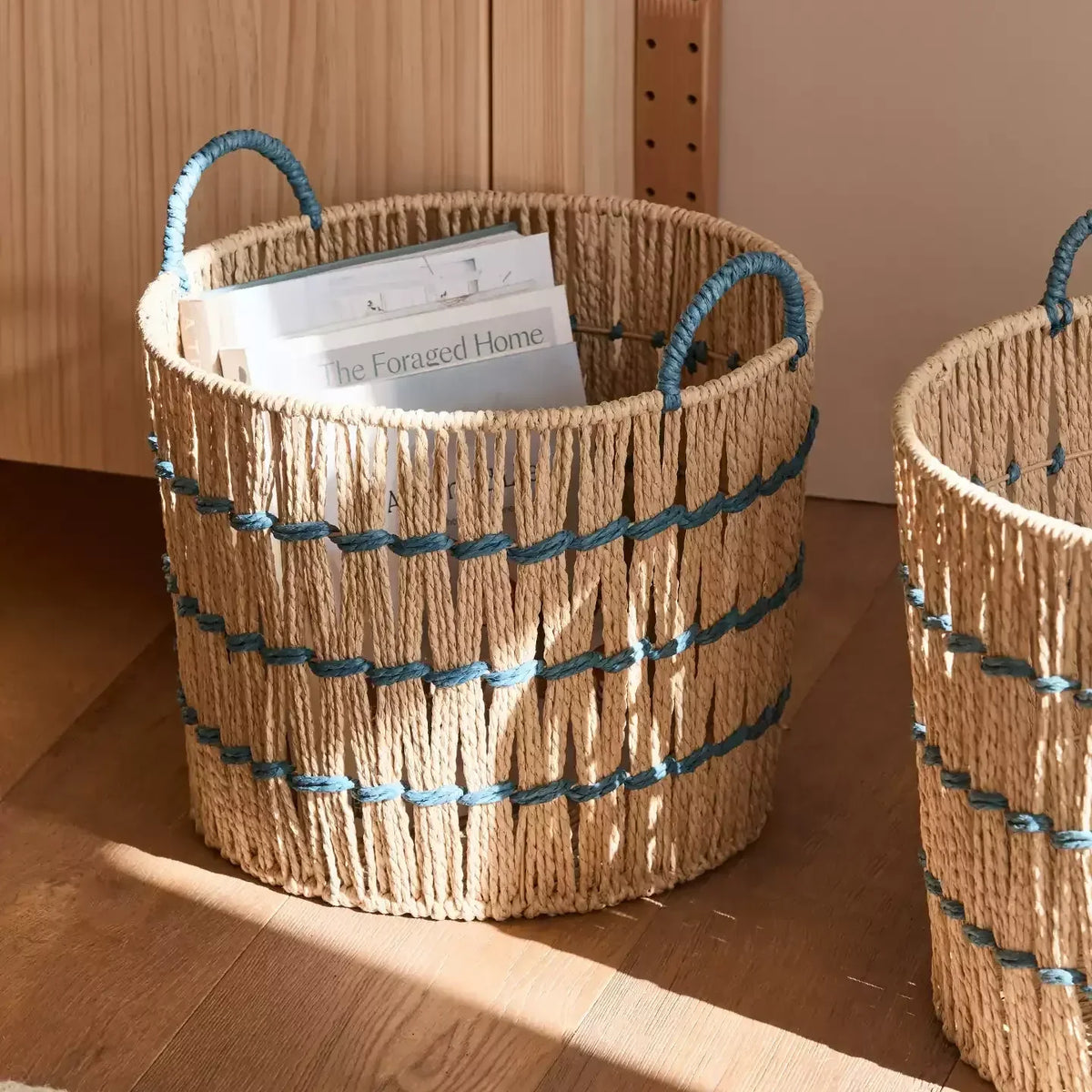 Blue Accent Woven Storage Basket