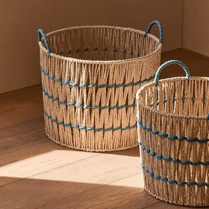 Blue Accent Woven Storage Basket