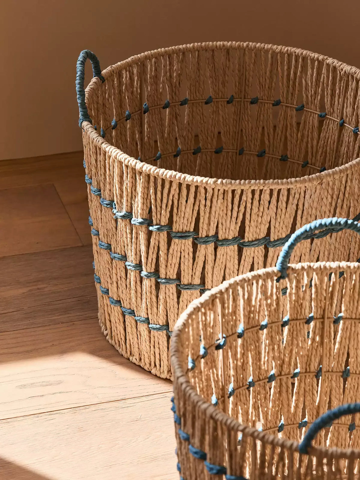 Blue Accent Woven Storage Basket