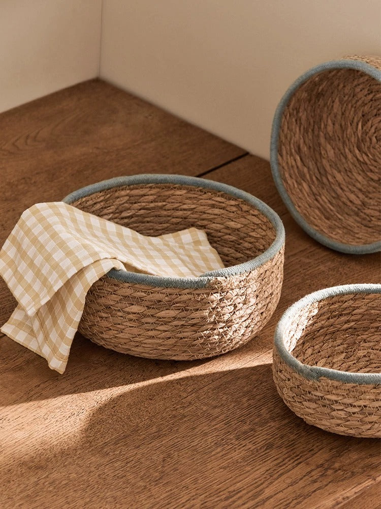 Blue-Trim Seagrass Storage Basket
