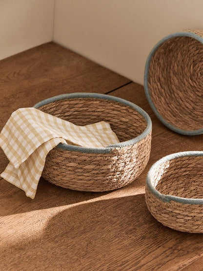 Blue-Trim Seagrass Storage Basket