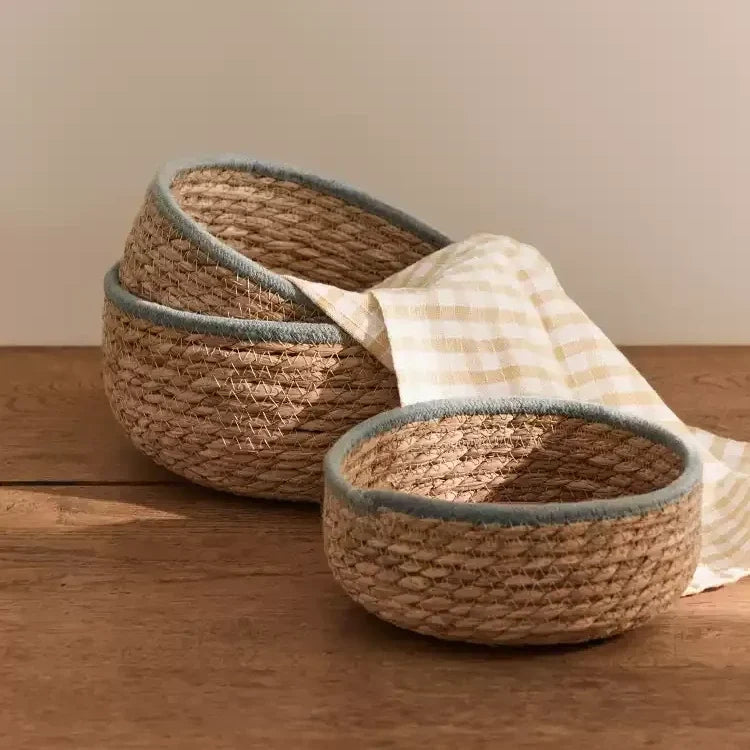 Blue-Trim Seagrass Storage Basket