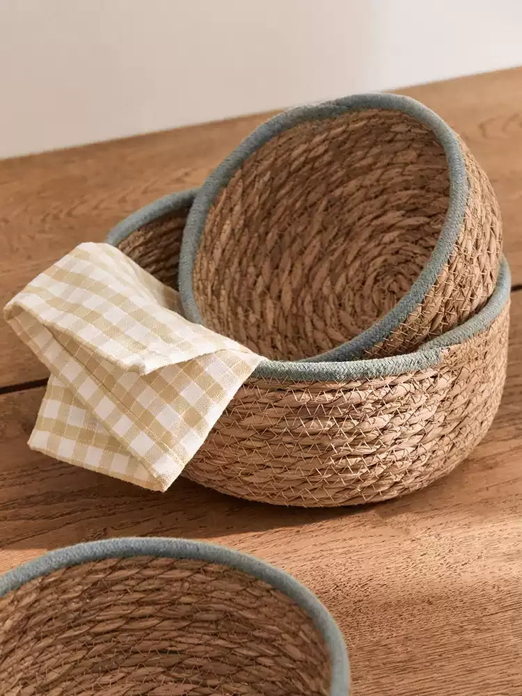 Blue-Trim Seagrass Storage Basket