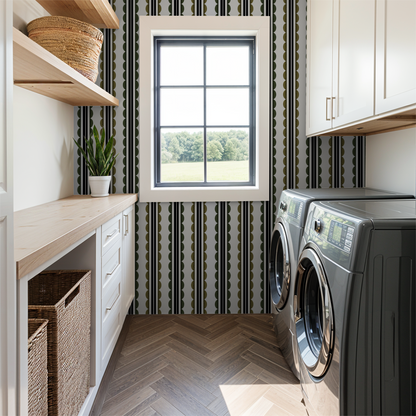 Sunday Scallop (Olive and Dark Green) Wallpaper