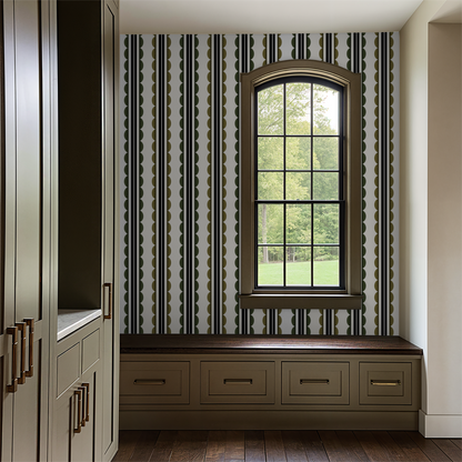 Sunday Scallop (Olive and Dark Green) Wallpaper