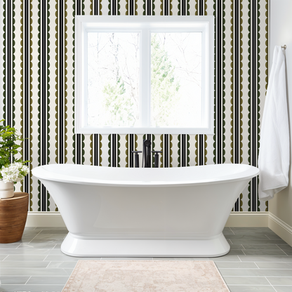 Sunday Scallop (Olive and Dark Green) Wallpaper