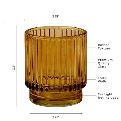 Vintage Ribbed Amber Glass Votive Candle Holders