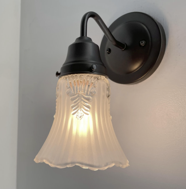 Vanity SCONCE Wall Light 1950s Fixture Frost &amp; Clear Antique Vintage Glass