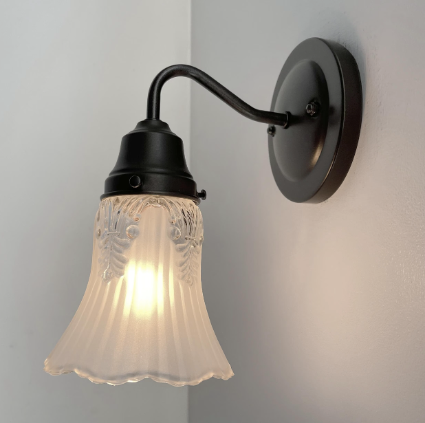 Vanity SCONCE Wall Light 1950s Fixture Frost &amp; Clear Antique Vintage Glass