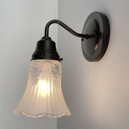 Vanity SCONCE Wall Light 1950s Fixture Frost &amp; Clear Antique Vintage Glass