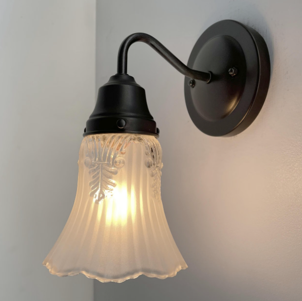 Vanity SCONCE Wall Light 1950s Fixture Frost &amp; Clear Antique Vintage Glass