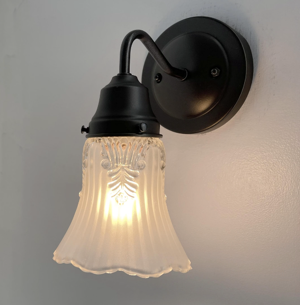 Vanity SCONCE Wall Light 1950s Fixture Frost &amp; Clear Antique Vintage Glass