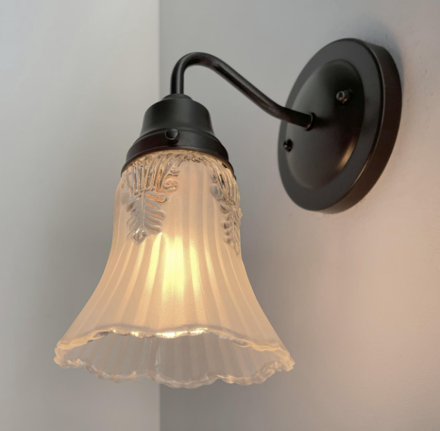 Vanity SCONCE Wall Light 1950s Fixture Frost &amp; Clear Antique Vintage Glass