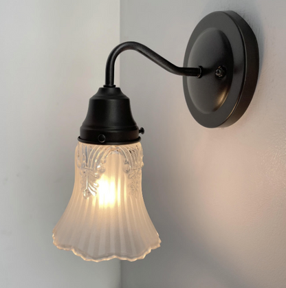 Vanity SCONCE Wall Light 1950s Fixture Frost &amp; Clear Antique Vintage Glass
