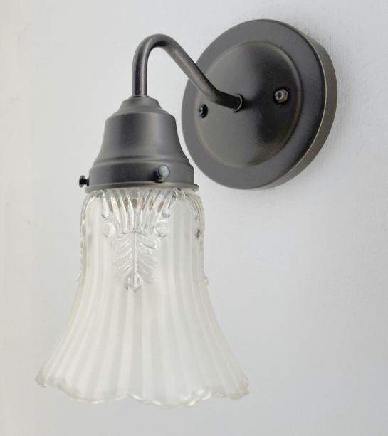 Vanity SCONCE Wall Light 1950s Fixture Frost &amp; Clear Antique Vintage Glass