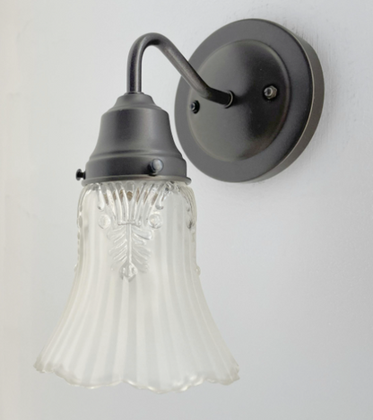Vanity SCONCE Wall Light 1950s Fixture Frost &amp; Clear Antique Vintage Glass