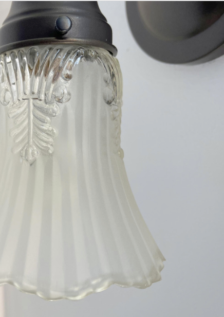 Vanity SCONCE Wall Light 1950s Fixture Frost &amp; Clear Antique Vintage Glass