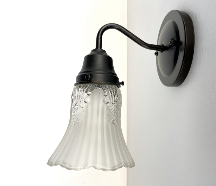 Vanity SCONCE Wall Light 1950s Fixture Frost &amp; Clear Antique Vintage Glass