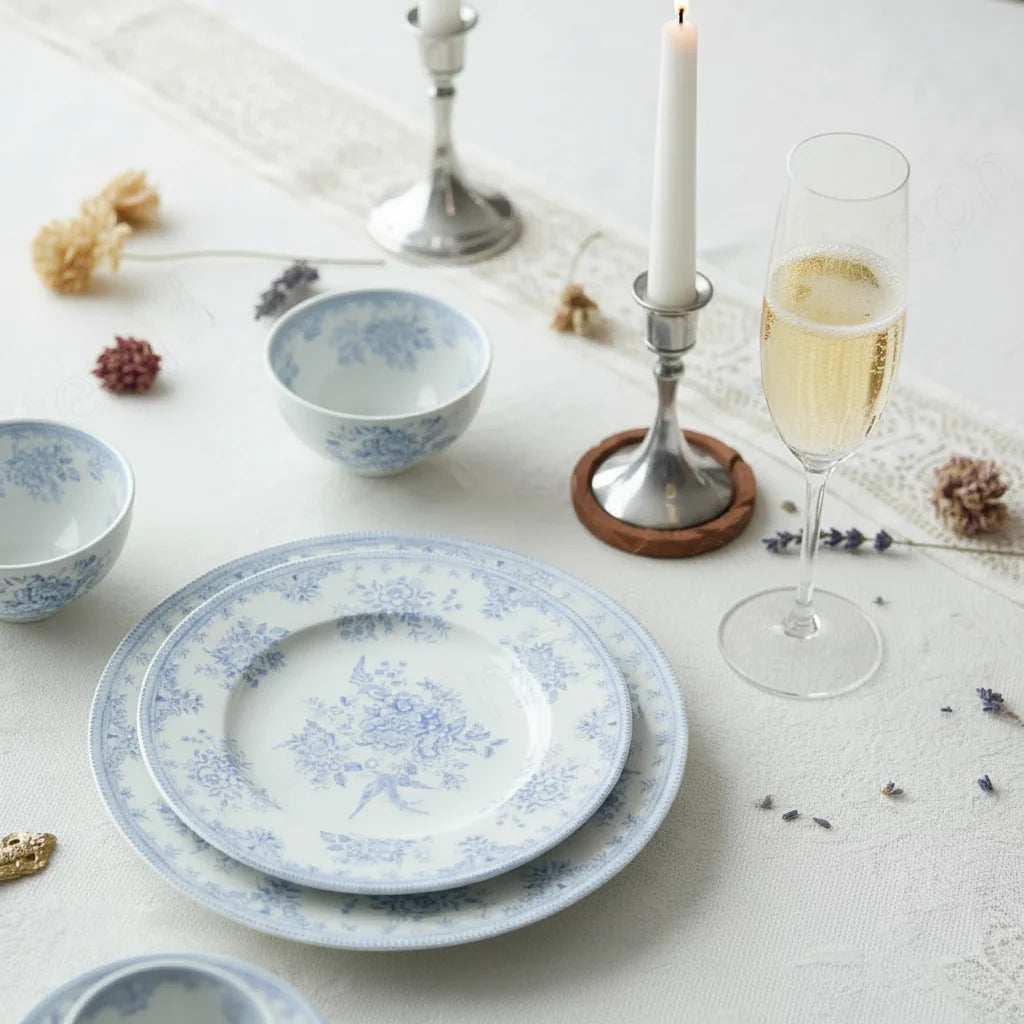 English Pastoral-Painted Peony Underglaze Ceramic Dinnerware