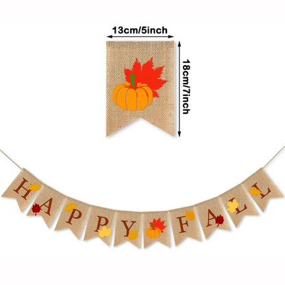 Happy Fall Burlap Banner with Pumpkin Fallen Leaves