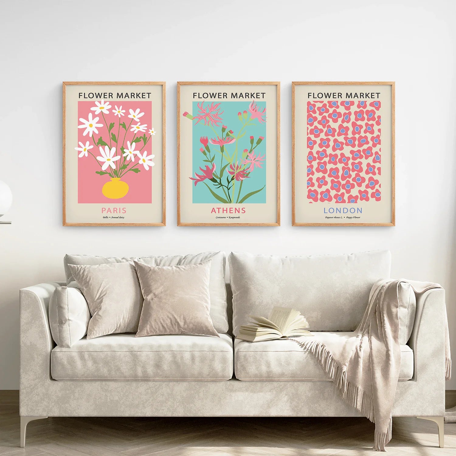 Flower Market Prints Set of 3 in Pink &amp; Blue