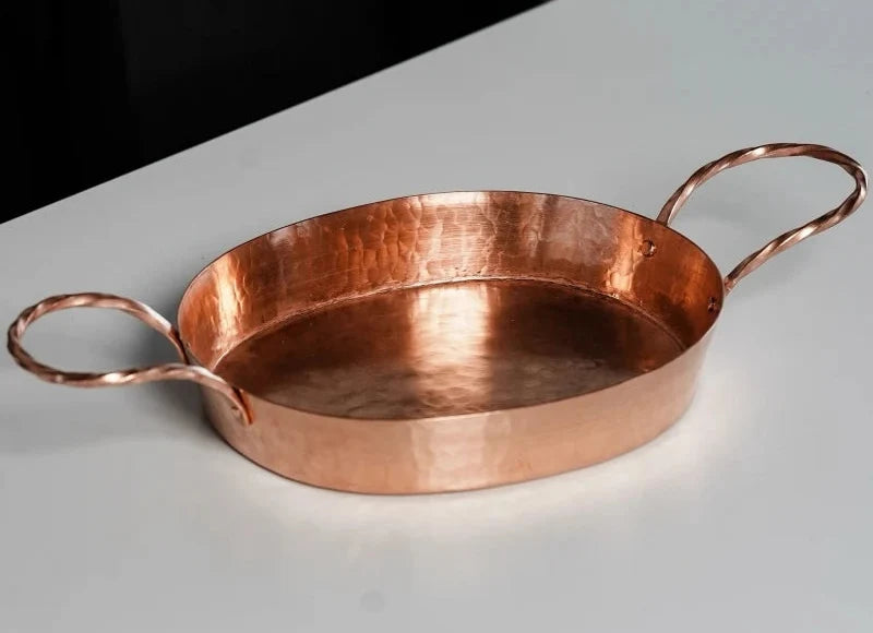 Handcrafted Pure Copper Oval Roasting Pan