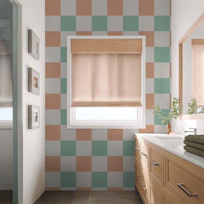 Simply Checker (Peach &amp; Teal) Wallpaper