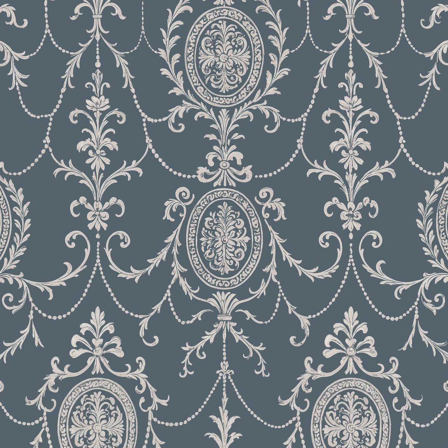 State Room Scroll (Blue) Wallpaper