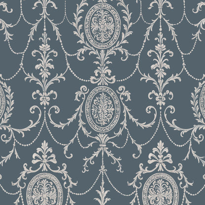 State Room Scroll (Blue) Wallpaper