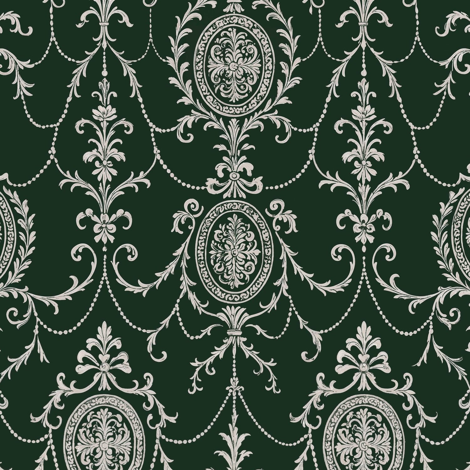 State Room Scroll (Green) Wallpaper