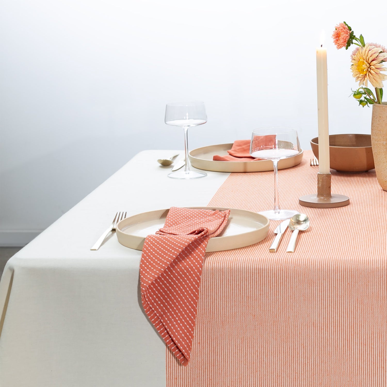 The Stripe Collection Tablecloth Natural &amp; Persimmon