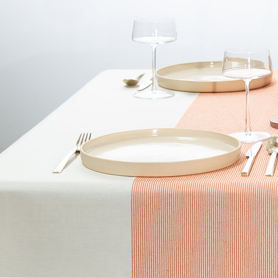 The Stripe Collection Tablecloth Natural &amp; Persimmon