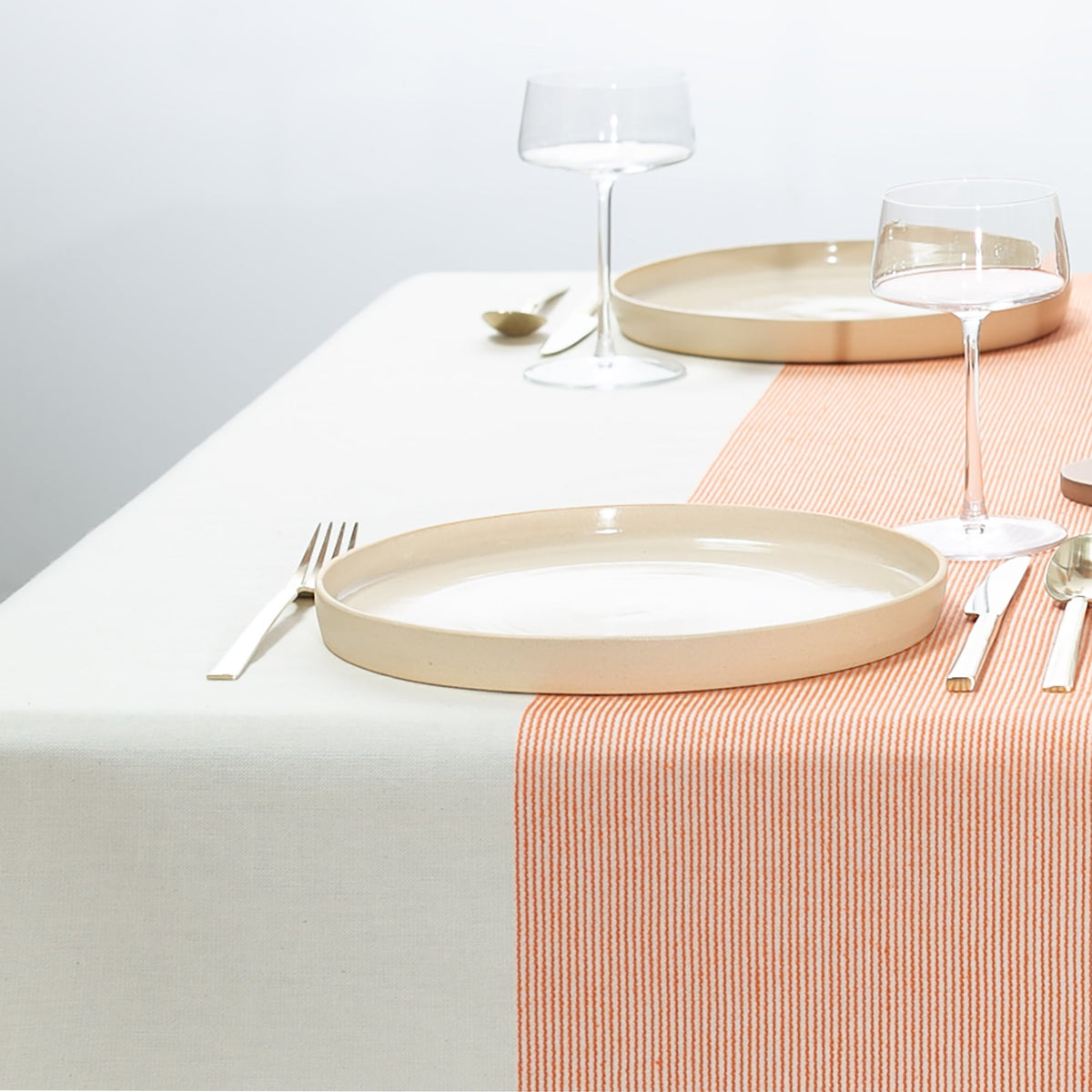 The Stripe Collection Tablecloth Natural &amp; Persimmon